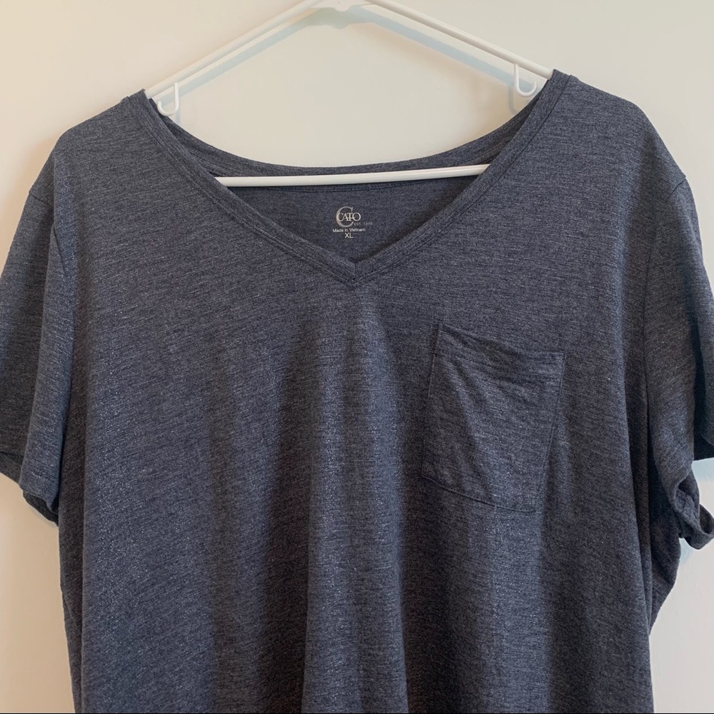 Cato C Est 1946 Navy with Silver‎ Shimmer V Neck T-shirt, Size Xlarge
